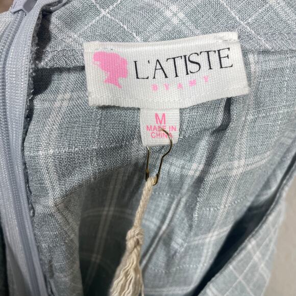 L'atiste by Amy Medium Cropped Ruffle Frill Hem Pants Fray Plaid Pull On Blue - Picture 7 of 9